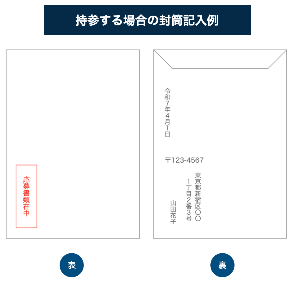 持参する場合の封筒記入例
