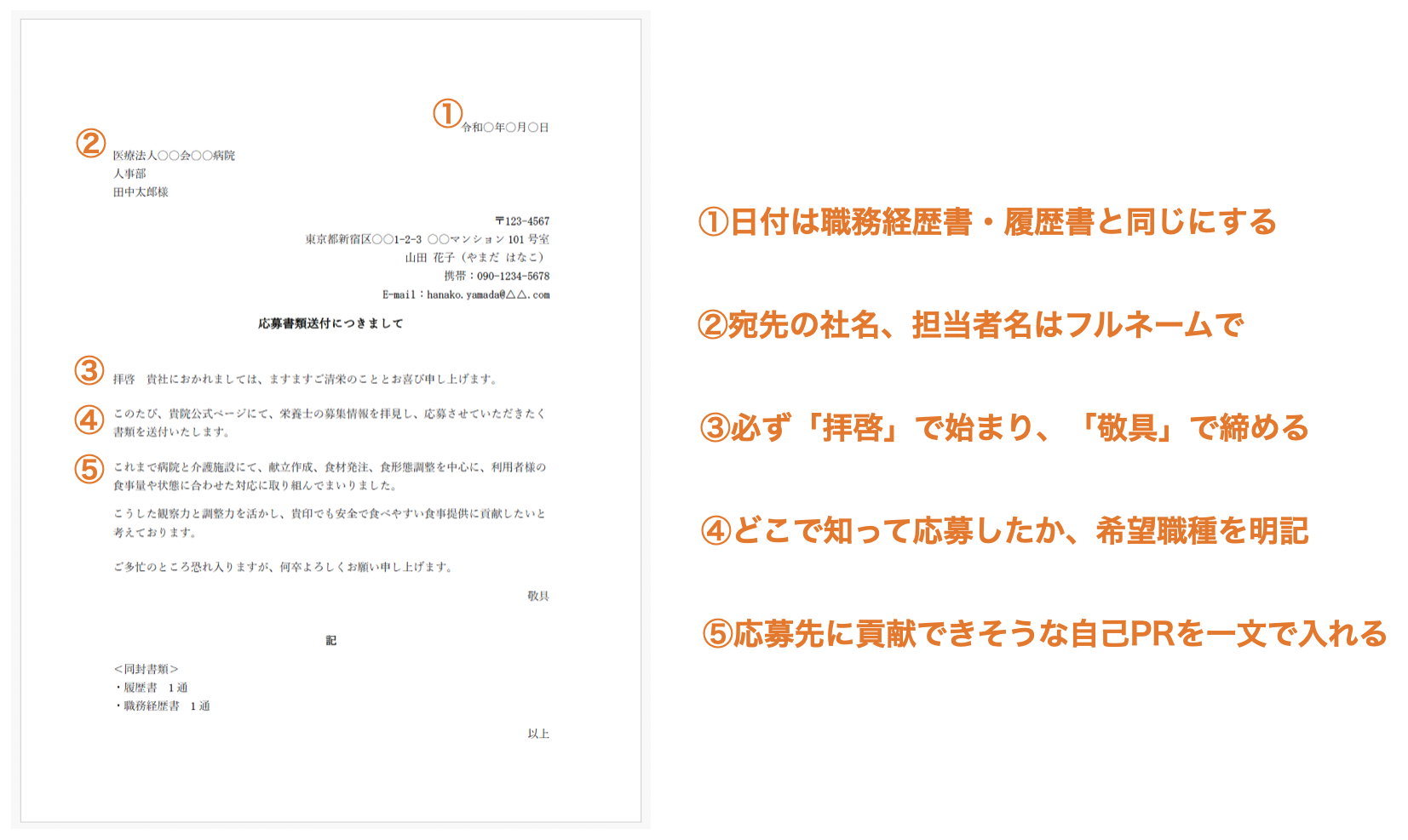栄養士の職務経歴書添え状