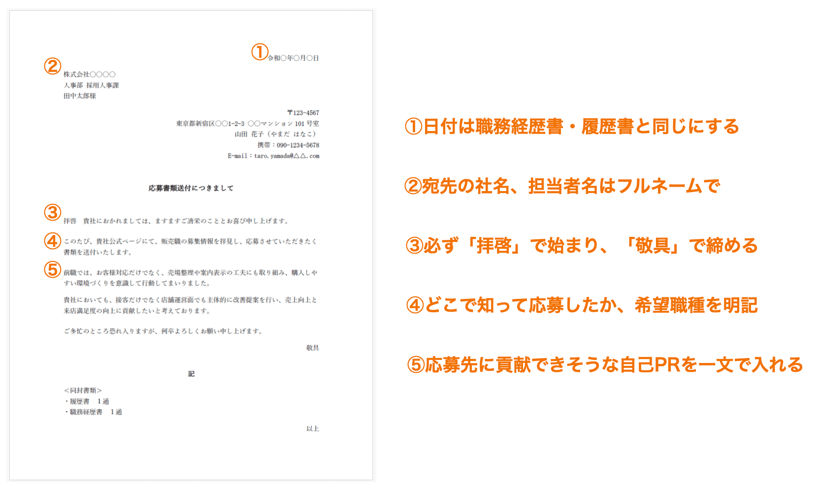 販売職の職務経歴書の添え状