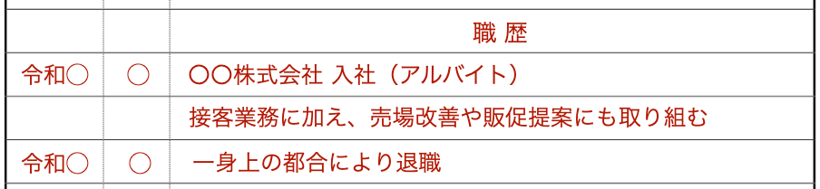 アルバイトの職歴を書く場合